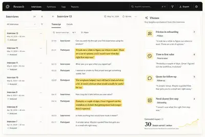 Custom research tool for interview transcripts and themes